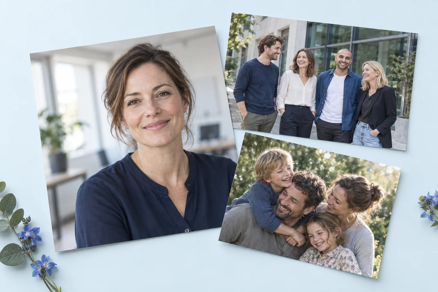 Zusammenstellung von Mitarbeiter-, Team- und Familienporträts